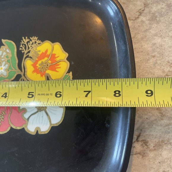 Vintage Couroc Tray Western Airlines, 8 1/2" Handpainted Flowers Hibiscus Hawaii - Picture 4 of 5